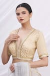 Buy_Arihant Rai Sinha_Beige Banarasi Brocade V Neck Blouse _at_Aza_Fashions
