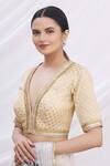Arihant Rai Sinha_Beige Banarasi Brocade V Neck Blouse _Online_at_Aza_Fashions