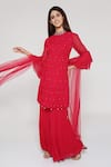 Bha Sha_Pink Georgette, Net Sequins, Beads High Neck Aza Embroidered Tunic Sharara Set _Online_at_Aza_Fashions