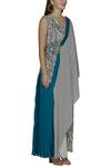 Amit Aggarwal_Blue Crepe Printed Overlay Dress_Online_at_Aza_Fashions