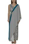 Shop_Amit Aggarwal_Blue Crepe Printed Overlay Dress_Online_at_Aza_Fashions