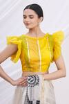 Arihant Rai Sinha_Yellow Ruffle Organza Blouse_Online_at_Aza_Fashions