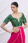 Buy_Khwaab by Sanjana Lakhani_Green Silk Scoop Neck Floral Motif Embroidered Blouse _at_Aza_Fashions