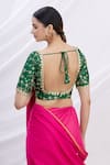 Shop_Khwaab by Sanjana Lakhani_Green Silk Scoop Neck Floral Motif Embroidered Blouse _at_Aza_Fashions