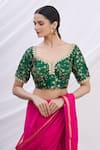 Buy_Khwaab by Sanjana Lakhani_Green Silk Scoop Neck Floral Motif Embroidered Blouse _Online_at_Aza_Fashions