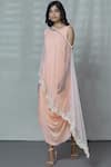 Buy_Aariyana Couture_Peach Georgette Round Embellished Cape With Dress _at_Aza_Fashions