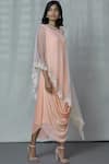 Buy_Aariyana Couture_Peach Georgette Round Embellished Cape With Dress _Online_at_Aza_Fashions