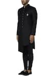 Buy_SOL by Piyush Dedhia_Black Polyester Knit Button Front Sherwani Set  _Online_at_Aza_Fashions