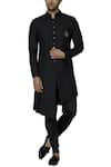 Buy_SOL by Piyush Dedhia_Black Polyester Knit Button Front Sherwani Set  _at_Aza_Fashions