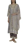 Shop_Aditi Beriwala_Grey Dupion Silk Kurta Round Inner V Neck Embroidered Set  _at_Aza_Fashions