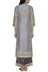 Buy_Aditi Beriwala_Grey Dupion Silk Kurta Round Inner V Neck Embroidered Set  _at_Aza_Fashions