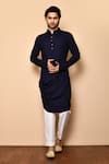 Buy_Arihant Rai Sinha_Blue Kurta Rayon Plain Pleated Cowl Draped Set _at_Aza_Fashions