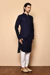 Arihant Rai Sinha_Blue Kurta Rayon Plain Pleated Cowl Draped Set _Online_at_Aza_Fashions