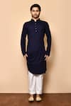 Buy_Arihant Rai Sinha_Blue Kurta Rayon Plain Pleated Cowl Draped Set _Online_at_Aza_Fashions