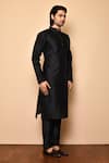 Arihant Rai Sinha_Black Kurta Raw Silk Plain Set_Online_at_Aza_Fashions