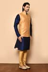 Arihant Rai Sinha_Gold Raw Silk Plain Bundi And Mandarin Collar Kurta Set_Online_at_Aza_Fashions