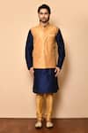 Buy_Arihant Rai Sinha_Gold Raw Silk Plain Bundi And Mandarin Collar Kurta Set_Online_at_Aza_Fashions