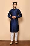 Buy_Arihant Rai Sinha_Blue Cotton, Silk Mandarin Collar Kurta Set _at_Aza_Fashions