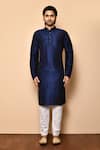 Buy_Arihant Rai Sinha_Blue Cotton, Silk Mandarin Collar Kurta Set _Online_at_Aza_Fashions