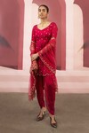 Buy_Ease_Red Crepe Embroidered Kurta Dhoti Pant Set _at_Aza_Fashions