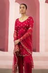 Ease_Red Crepe Embroidered Kurta Dhoti Pant Set _Online_at_Aza_Fashions
