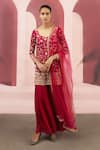 Ease_Pink Crepe Embroidered Kurta Sharara Set  _Online_at_Aza_Fashions