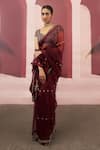 Buy_Ease_Maroon Organza Embroidered Saree With Blouse  _at_Aza_Fashions