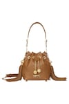 Buy_Sabyasachi_Mustard Tan - Brown Embellished Nani Bucket Bag_at_Aza_Fashions