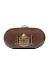 Shop_Sabyasachi_Cacao - Brown Embellished Taj Mahal Motif Carved Clutch _at_Aza_Fashions