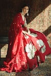 Buy_Bhumika Sharma_Red Organza Embroidery U Neck Bridal Lehenga Set _at_Aza_Fashions