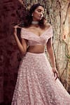 Buy_Seema Gujral_Pink Net Off Shoulder Blouse And Lehenga Set_at_Aza_Fashions