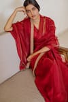 Buy_Nishar Ahmed_Red Silk Zardozi Organza Saree _at_Aza_Fashions