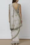 Shop_Sue Mue_Off White Plunging V-shaped Neckline Embroidered Saree With Blouse _at_Aza_Fashions