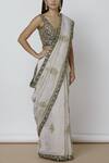 Sue Mue_Off White Embroidered Saree With Blouse_Online_at_Aza_Fashions