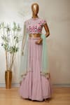 Buy_Dinesh Malkani_Pink High Neck Embroidered Lehenga Set _at_Aza_Fashions