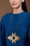 Shop_Tachi_Gold Plated Metal The Atzi Neckpiece_at_Aza_Fashions
