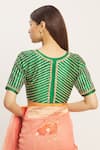 Shop_Khwaab by Sanjana Lakhani_Green Silk V Neck Embroidered Blouse _at_Aza_Fashions