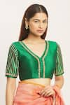 Buy_Khwaab by Sanjana Lakhani_Green Silk V Neck Embroidered Blouse _at_Aza_Fashions