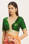 Buy_Nazaakat by Samara Singh_Green Silk Bandhani Print Blouse_Online_at_Aza_Fashions