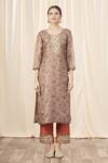 Nazaakat by Samara Singh_Brown Cotton Silk Printed Kurta Set_Online_at_Aza_Fashions