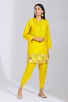 Half Full Curve_Yellow Silk Embroidered Kurta And Dhoti Pant Set_Online_at_Aza_Fashions