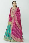 Buy_Kunwaraniritu_Pink Muslin U Neck Printed Kurta Lehenga Set _at_Aza_Fashions