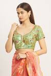 Nazaakat by Samara Singh_Green Brocade Floral Motif Blouse_Online_at_Aza_Fashions
