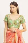 Buy_Nazaakat by Samara Singh_Green Brocade Floral Motif Blouse_Online_at_Aza_Fashions