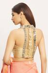 Shop_Nazaakat by Samara Singh_Gold Silk Halter-neck Blouse_at_Aza_Fashions