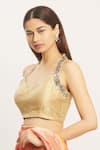 Nazaakat by Samara Singh_Gold Silk Halter-neck Blouse_Online_at_Aza_Fashions