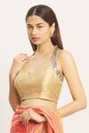 Buy_Nazaakat by Samara Singh_Gold Silk Halter-neck Blouse_Online_at_Aza_Fashions