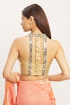 Shop_Nazaakat by Samara Singh_Gold Silk Halter-neck Blouse_Online_at_Aza_Fashions