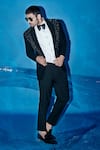 Buy_Rohit Gandhi + Rahul Khanna_Black Embellished Geometric Motifs Tuxedo And Trouser Set _at_Aza_Fashions