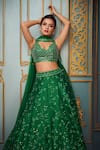 Buy_Aariyana Couture_Green Lehenga And Blouse Dupion Embroidered Floral Bridal Set _at_Aza_Fashions